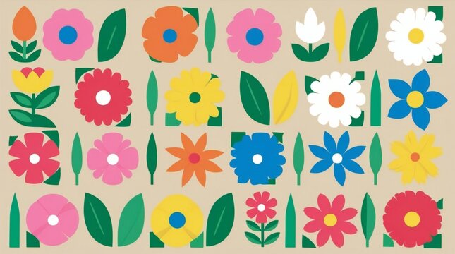 Vibrant collection of stylized floral illustrations on a neutral background