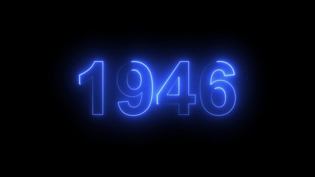 1946 Glowing Neon Line Text Animation, Powerful Abstract Neon Number Design in Stunning 4K Highlighting the Iconic and Important Year important date 1946.
