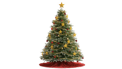 Christmas tree adorned with gold stars and ornaments, created AI, PNG