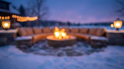 Winter Fire Pit Gathering at Dusk