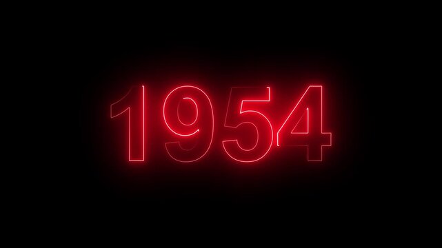 1954 Glowing Neon Line Text Animation, Powerful Abstract Neon Number Design in Stunning 4K Highlighting the Iconic and Important Year important date 1954.