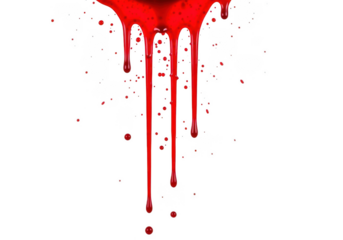 Vivid red liquid dripping and splashing with messy, dangerous aesthetic isolated on transparent background