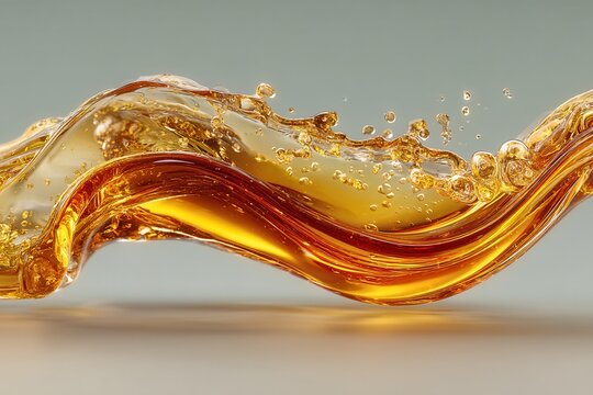Golden wave of oil flowing in a smooth, abstract splash for dramatic liquid art