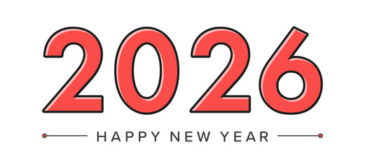 シンプルな赤い2026の数字と賀詞HAPPY NEW YEARの文字 - 西暦2026年の年賀素材