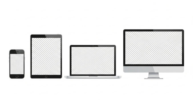 Device screen mockup. Smartphone, tablet, laptop and monoblock monitor, with blank screen for you design. Vector EPS10