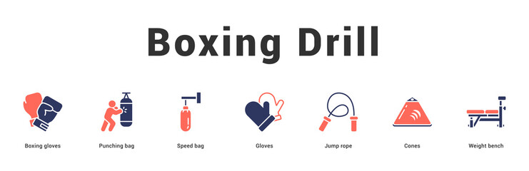Boxing Drill Modern and clean web banner illustration featuring thematic icons for visual communication