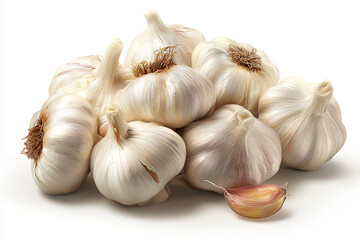 Fresh Garlic Bulbs Arranged on a White Background in Detailed Realistic High Quality Style