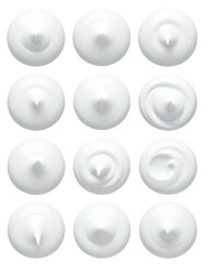 White cream dollops. Various patterns. Arrayed grid format