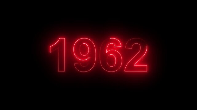 1962 Glowing Neon Line Text Animation, Powerful Abstract Neon Number Design in Stunning 4K Highlighting the Iconic and Important Year important date 1962.