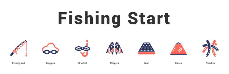 Fishing Start Modern and clean web banner illustration featuring thematic icons for visual communication © Mia