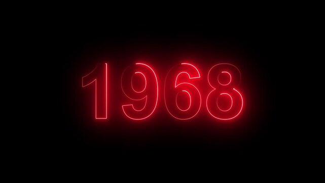 1968 Glowing Neon Line Text Animation, Powerful Abstract Neon Number Design in Stunning 4K Highlighting the Iconic and Important Year important date 1968.