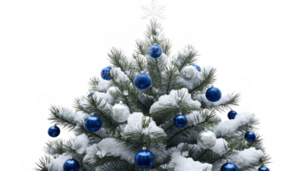 Blue and silver ornamented Christmas tree, created AI, PNG