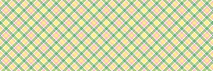 Argyle gingham plaid pattern in cheerful spring colors: lime green, bright yellow, and light pink. Ideal for easter, kids' fashion, joyful design, summer backgrounds, or fun scrapbooking projects.