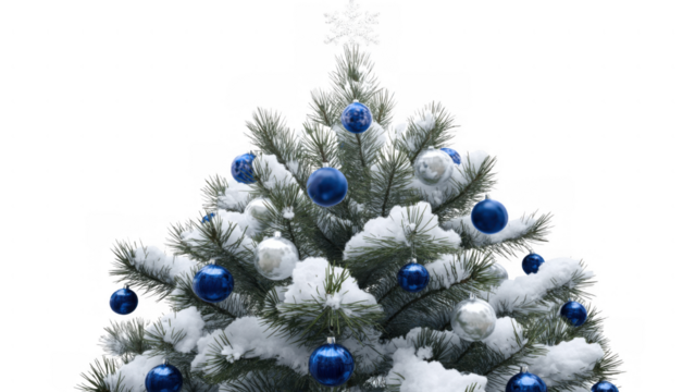 Blue and silver ornamented Christmas tree, created AI, PNG
