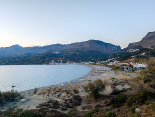 View of the wide beach of Plakias in the south of the Greek island of Crete