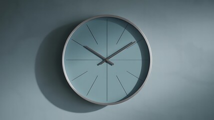 Minimalist Wall Clock with Blue Face and Silver Frame