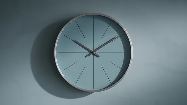 Minimalist Wall Clock with Blue Face and Silver Frame