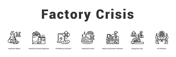 Factory Crisis Modern and clean web banner illustration featuring thematic icons for visual communication