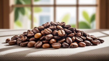 Pile of Roasted Coffee Beans on a Textured Surface