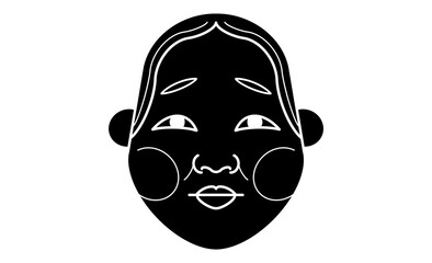 和風イラスト・おかめのモノクロイラストアイコン線画