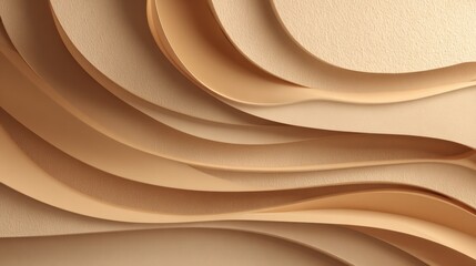 Beige paper layers flow gracefully forming a modern abstract design. The gentle curves and textures invite the viewer to explore the art's depth and structure. Soft shadows enhance the visual appeal.