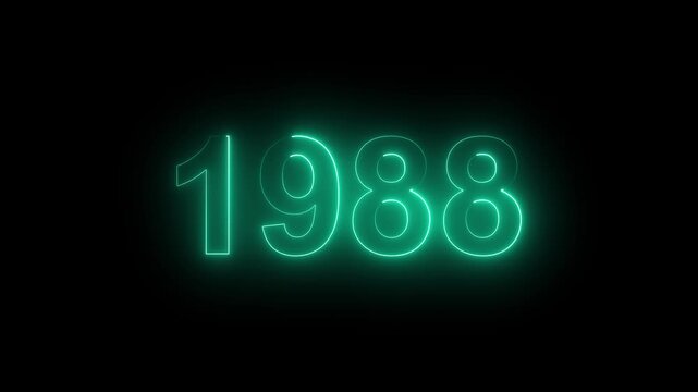 1988 Glowing Neon Line Text Animation, Powerful Abstract Neon Number Design in Stunning 4K Highlighting the Iconic and Important Year important date 1988 .