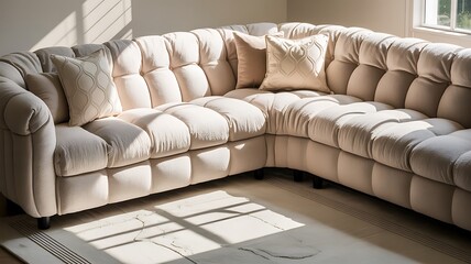 Plush Tufted Sectional Sofa in Natural Light