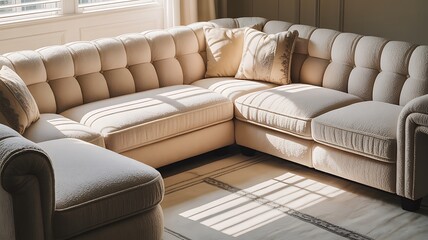 Plush Sectional Sofa Bathed in Sunlight