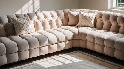 Plush Tufted Sectional Sofa with Decorative Pillows