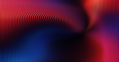 Abstract background with vibrant red, blue, and purple gradient lines creating a wavy, textured surface effect © Yasmin