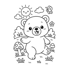 Sun bear cub playing in the garden, coloring page © DzgnVibe