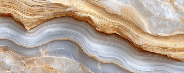 Elegant beige and gray marble texture with flowing layered bands for design and background use