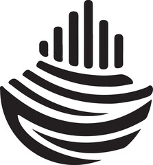 Abstract flowing lines and rising bars represent data visualization digital networking or growth concept in dark black color