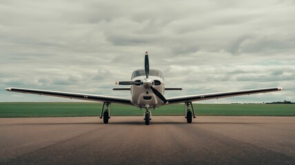 Small Propeller Plane on Tarmac Under Cloudy Sky