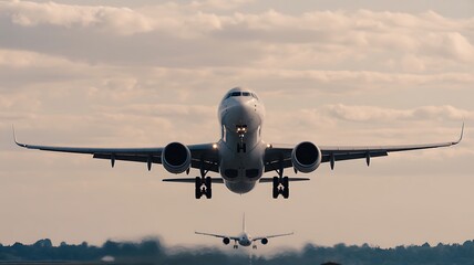 Two Airplanes Taking Off into a Cloudy Sky