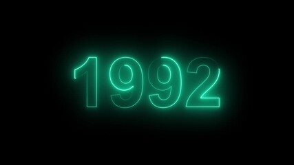 1992 Glowing Neon Line Text Animation, Powerful Abstract Neon Number Design in Stunning 4K Highlighting the Iconic and Important Year important date 1992.