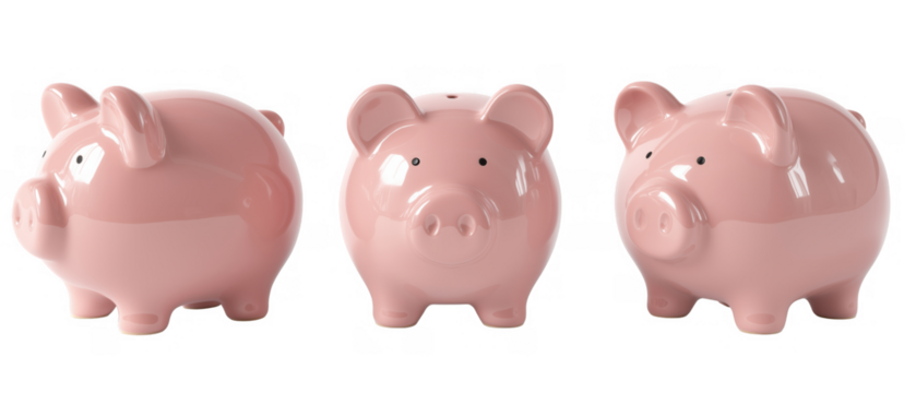 Set, Savings focused piggy banks in pink for managing money, AI, PNG