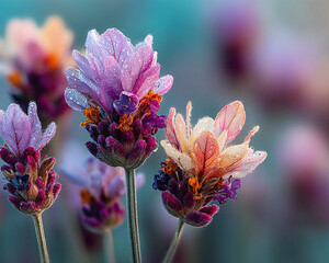 Close-up of vibrant lavender flowers with water droplets, showcasing nature's beauty and delicate details in bloom