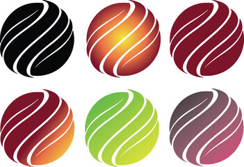 Set of abstract swirl globe sphere logos with dynamic lines vector illustrations in various colors design elements template