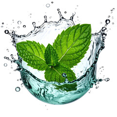 Mint leaves splash! Water surges; vibrant greens against black