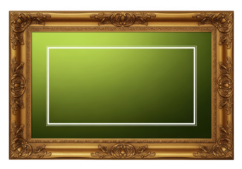 Ornate golden picture frame with olive green background display