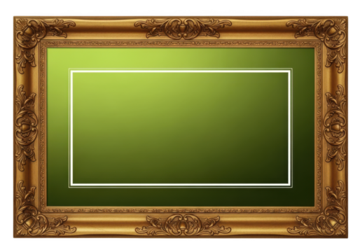 Ornate golden picture frame with olive green background display