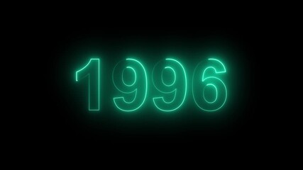 1996 Glowing Neon Line Text Animation, Powerful Abstract Neon Number Design in Stunning 4K Highlighting the Iconic and Important Year important date 1996.