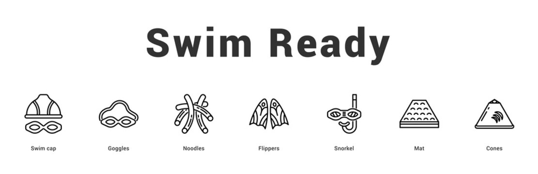 Swim Ready Modern and clean web banner illustration featuring thematic icons for visual communication