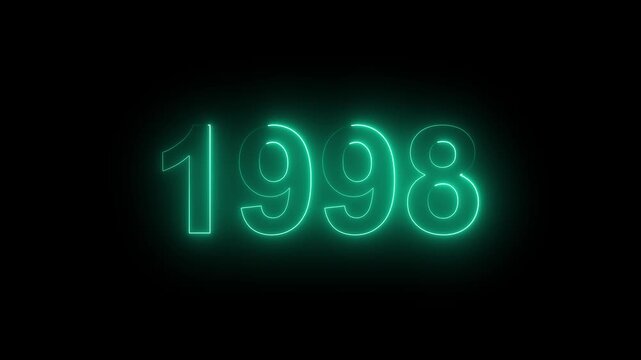 1998 Glowing Neon Line Text Animation, Powerful Abstract Neon Number Design in Stunning 4K Highlighting the Iconic and Important Year important date 1998.