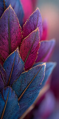 Close-up of Vibrant, Textured Leaves in Shades of Purple and Blue with Gold Outlines - Nature's Beauty