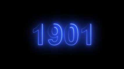 1901 Glowing Neon Line Text Animation, Powerful Abstract Neon Number Design in Stunning 4K Highlighting the Iconic and Important Year important date 1901.