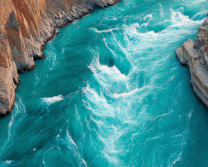 Majestic Turquoise Waters Flowing Through a Rugged Canyon, Creating a Stunning Natural Landscape