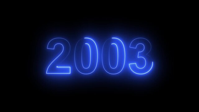 2003 Glowing Neon Line Text Animation, Powerful Abstract Neon Number Design in Stunning 4K Highlighting the Iconic and Important Year important date 2003.