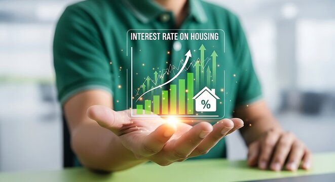 Rising interest rates on housing market shown with modern digital graph